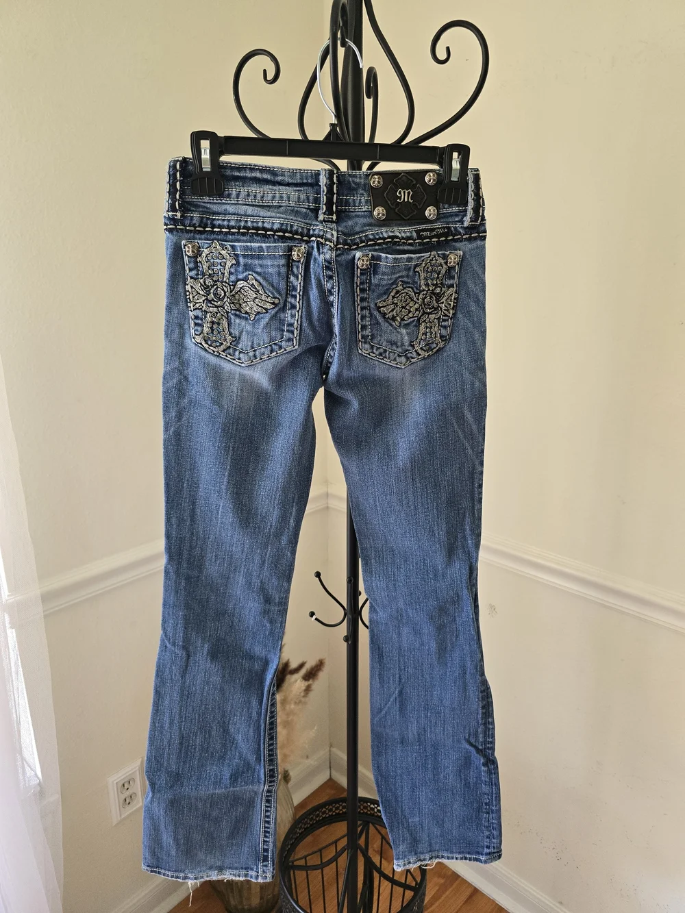 Miss Me Medium Blue Flared Jeans with Faded Detailing
